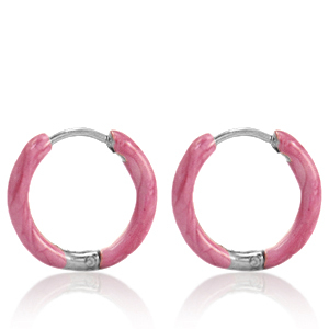 Pendientes Acero Inox criolla esmalte 14mm Ponche rosa-plateado