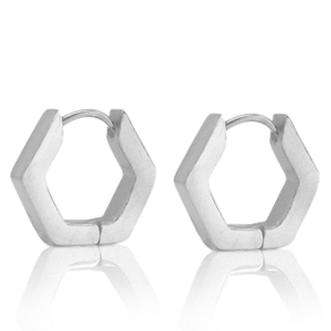 Pendientes Acero Inox hex&aacute;gono Plateado