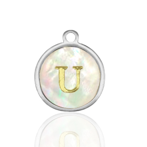 Colgantes Acero Inox 12mm concha letra U Blanco (color natural)-plateado