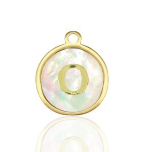 Colgantes Acero Inox 12mm concha letra O Blanco (color natural)-dorado