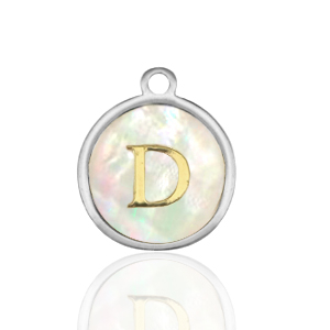 Colgantes Acero Inox 12mm concha letra D Blanco (color natural)-plateado