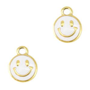 Colgantes Acero Inox smiley esmalte Dorado-blanco