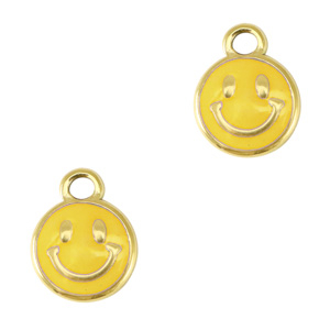 Colgantes Acero Inox smiley esmalte Dorado-amarillo