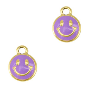 Colgantes Acero Inox smiley esmalte Dorado-p&uacute;rpura
