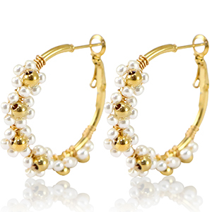 Pendientes Acero Inox criolla flor 35mm Dorado-blanco