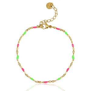 Pulseras Acero inox Rosa ne&oacute;n-verde-dorado