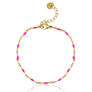 Pulseras Acero inox Rosa fucsia ne&oacute;n-dorado