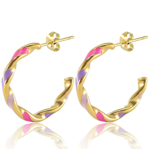 Pendientes Acero Inox Multicolor rosa p&uacute;rpura lila-dorado