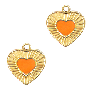 Colgantes Acero Inox  coraz&oacute;n Naranja ne&oacute;n-dorado