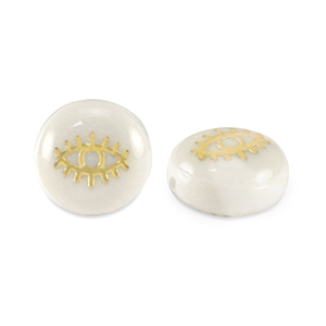 Abalorios de cristal rondeles look de concha ojo Blanco-dorado