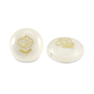 Abalorios de cristal rondeles look de concha rosa Blanco-dorado