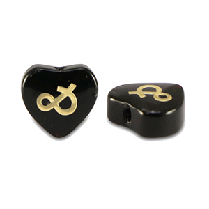 Abalorios de cristal coraz&oacute;n "&" Negro-dorado