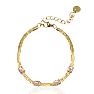 Pulseras Acero Inox de serpiente cristal Dorado-rosa