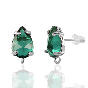 Pendientes de Cristal con anilla gota Verde-plateado