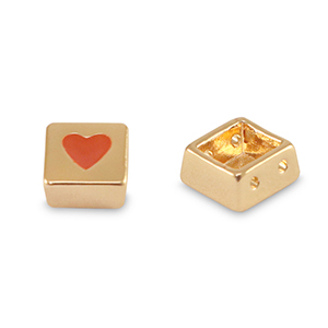 Abalorios Tile cuadrado Dorado-rojo coral