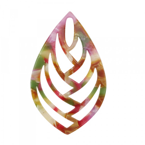 Colgantes de resina hoja Multicolor rosa-verde