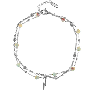 Pulseras tobillera Acero Inox coraz&oacute;n de piedra Plateado-azul