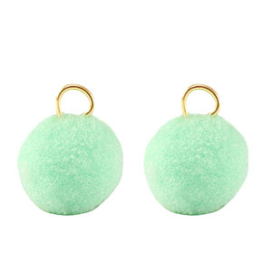 colgantes pomp&oacute;n con anilla 10mm Dorado-verde menta