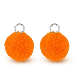colgantes pomp&oacute;n con anilla 10mm Plateado-naranja ne&oacute;n