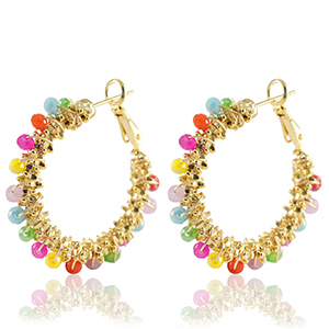 Pendientes Acero Inox faceteados Multicolor-dorado