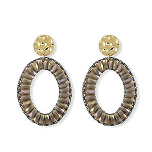 Pendientes faceteados &oacute;valo Dorado-gris lavanda