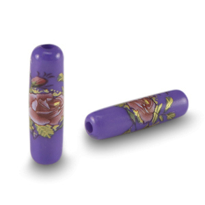 Abalorios de cristal tubo flor Azul cobalto-rosa roja