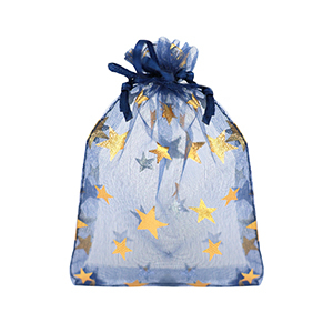 Bolso de organza 9x12cm estrella Azul marino-dorado