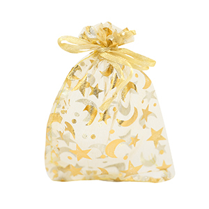 Bolso de organza 9x12cm luna y estrella Amarillo dorado-dorado