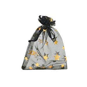 Bolso de organza 7x9cm estrella Negro-dorado