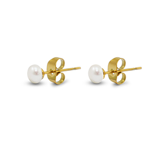 Pendientes Acero Inox perlas 5mm Dorado-blanco perla