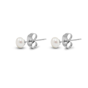 Pendientes Acero Inox perlas 5mm Plateado-blanco perla
