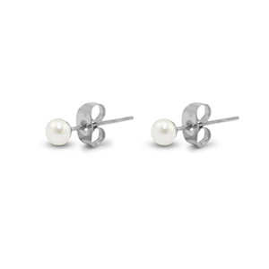Pendientes Acero Inox perlas 4mm Plateado-blanco perla