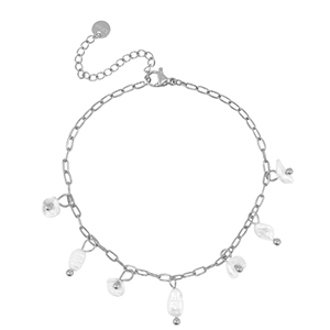 Pulseras Acero Inox perlas Plateado-blanco nacar