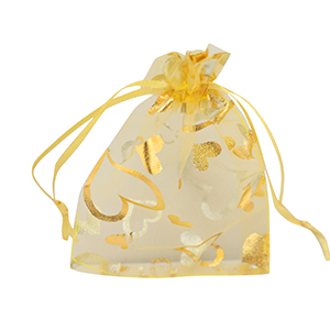 Bolso de organza 9x12cm coraz&oacute;n Amarillo-oro
