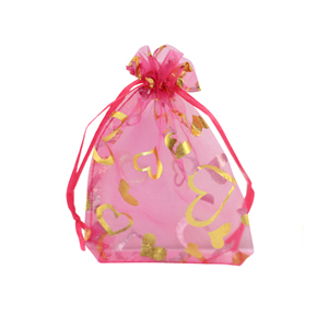 Bolso de organza 7x9cm coraz&oacute;n Rosa-oro
