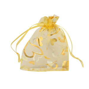 Bolso de organza 7x9cm coraz&oacute;n Amarillo-oro
