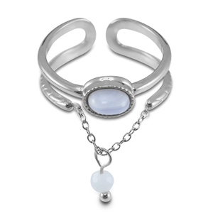 Anillos Acero Inox con piedra natural Plata-p&uacute;rpura lila-blanco