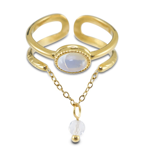 Anillos Acero Inox con piedra natural Dorado-blanco lechoso