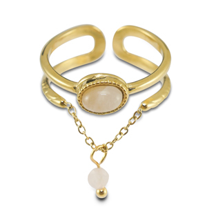 Anillos Acero Inox con piedra natural Dorado-opaco blancuzco-blanco