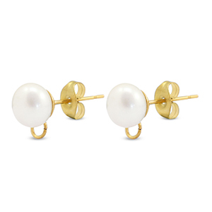 Fornituras Acero Inox pendientes Imitaci&oacute;n de perla con anilla 8mm Dorado