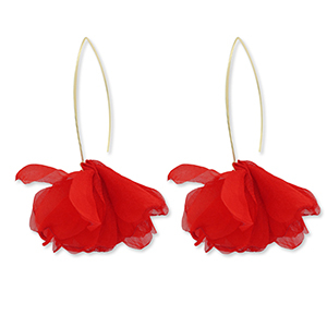Pendientes Trendy chif&oacute;n flor Rojo-dorado