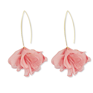 Pendientes Trendy chif&oacute;n flor Melocot&oacute;n rosa-dorado
