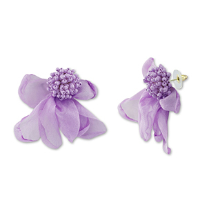 Pendientes Trendy chif&oacute;n flor Lavanda-dorado