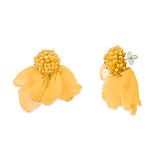 Pendientes Trendy chif&oacute;n flor Amarillo-dorado