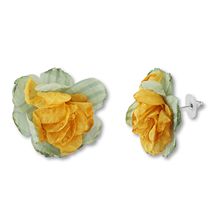 Pendientes Trendy chif&oacute;n flor Verde-amarillo-plata