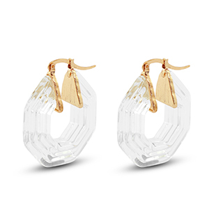 Pendientes resina trendy hex&aacute;gon Dorado-transparente
