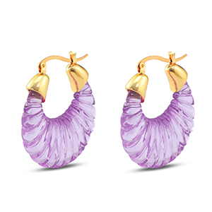 Pendientes resina trendy &oacute;valo Dorado-transparente p&uacute;rpura