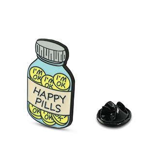 Pins "Happy pills" Champagne-amarillo-azul