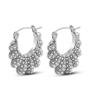 Pendientes Acero Inox abanico con imitaci&oacute;n de perlas Plateado