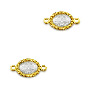 Entrepiezas acero Inox zirc&oacute;n &oacute;valo Dorado-transparente